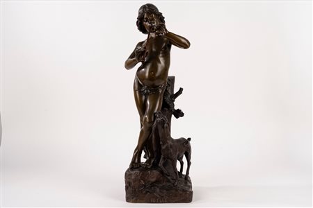 Scuola francese, secolo XIX - Suonatore di flauto in bronzo ("Idylle")