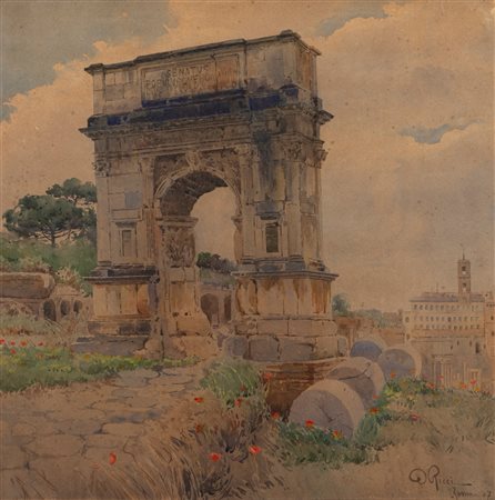 Dante Ricci (Serra San Quirico 1879 - Roma 1957)  - Roma, l'arco di Tito, 1907