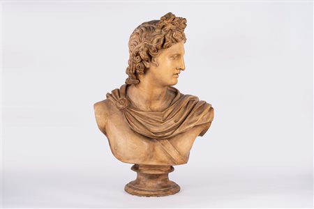 Grande busto di Apollo in terracotta