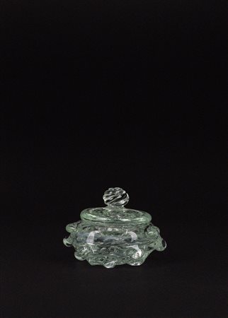 Scatola in vetro di Murano "a Mugnoni" con coperchio, probabilmente Ercole Barovier, anni '50 del Novecento