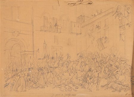 Attribuito a Giuseppe Bertini (Milano 1825 - 1898) - La rivolta a Palermo del 12 gennaio 1848