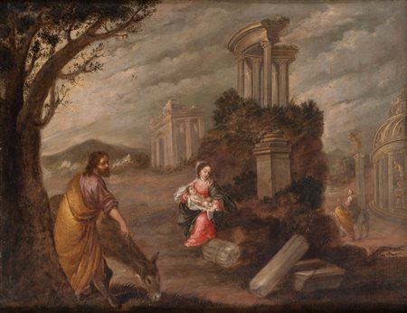 Scuola fiamminga, secolo XVII - Fuga in Egitto