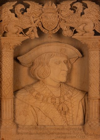 Scuola tedesca, fine secolo XIX - inizi secolo XX - Ritratto di Massimiliano I d'Asburgo, altorilievo su legno