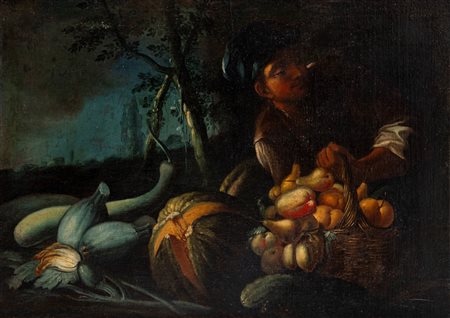 Scuola italiana, fine secolo XVII - inizi secolo XVIII - Ragazzo con cesto di frutta
