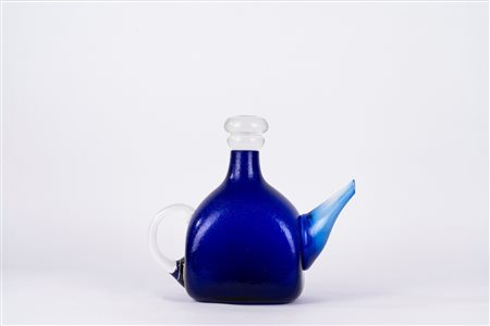 Grande versatoio in vetro di Murano blu, probabilmente Seguso