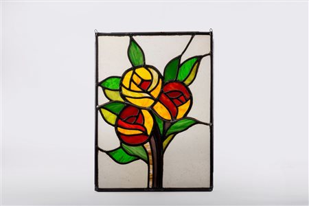 Rosaria Redini su cartone di Paolo Paschetto (Torre Pelice 1885-1963) - Vetrata policroma con fiori