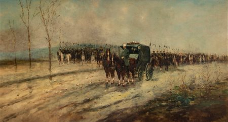 Scuola italiana, fine secolo XIX - inizi secolo XX - "Ambulanza della Regina" con cavalleria dei Lancieri di Novara