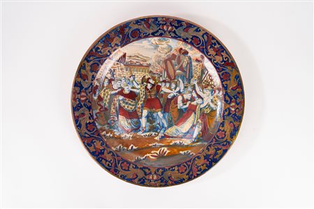 Grande piatto da parata in maiolica istoriata e a lustro, Santarelli
