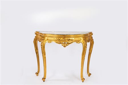Console in stile rococò con piano in marmo verde incassato