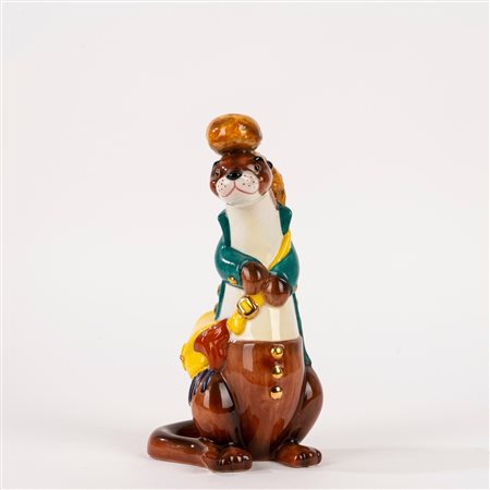 Lenci - Lontra pescatrice in maiolica policroma