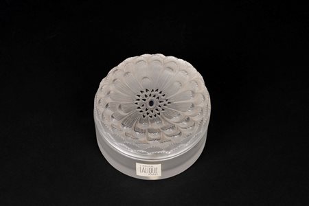 Lalique - Scatola circolare in cristallo satinato con anemone sul coperchio