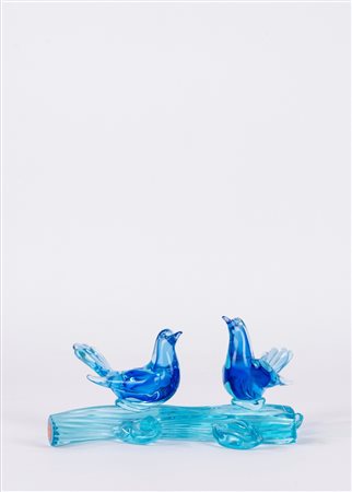 Archimede Seguso - Uccellini su ramo, in vetro di Murano blu, anni '50-'60 del Novecento