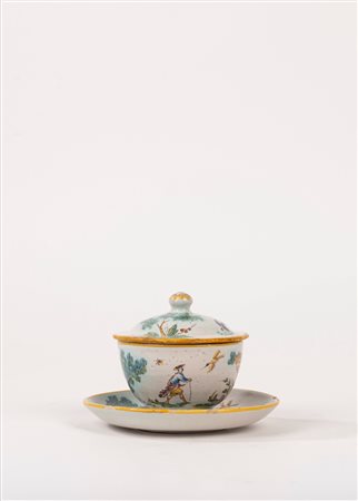 Tazza da puerpera in maiolica policroma, Fergnani Faenza fine secolo XVIII