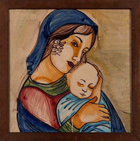 Formella in maiolica policroma raffigurante Madonna con Bambino