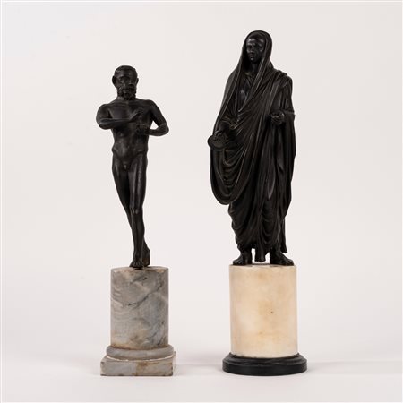 Due bronzetti raffiguranti satiro e figura virile velata