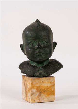 Scuola italiana, inizi secolo XX - Busto di bambino in bronzo
