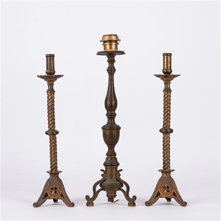 Tre torcieri in ottone, secolo XIX
