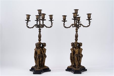 Coppia di candelabri in bronzo, secolo XX
