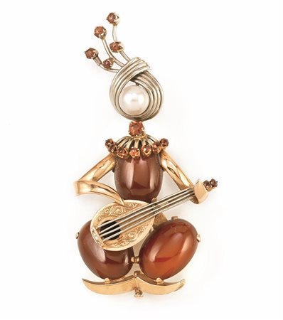 PENDENTE PORTARICORDI E DUE SPILLE IN ORO GIALLO, ORO ROSA A BASSO TITOLO,...