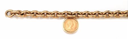 BRACCIALE IN ORO GIALLO E MONETArealizzato con maglie bombate ad anello ovale...