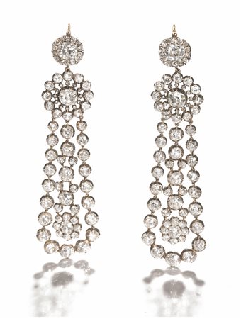 PAIO DI ORECCHINI PENDENTI IN ORO ROSA&nbsp; BASSO TITOLO, ARGENTO E...