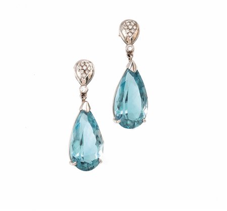 PAIO DI ORECCHINI PENDENTI, TORRINI, IN ORO BIANCO, ORO GIALLO, TOPAZI E...