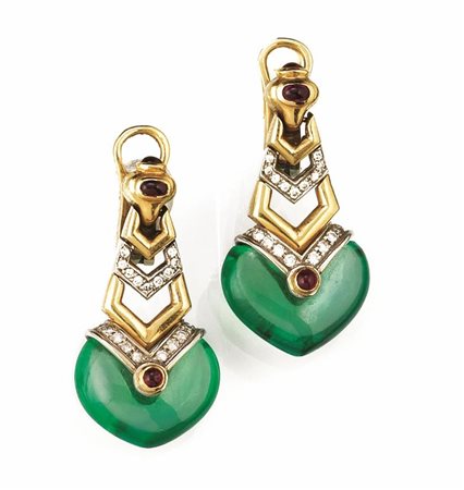 PAIO DI ORECCHINI PENDENTI IN ORO GIALLO, ORO BIANCO, RUBINI, DIAMANTI&nbsp;...