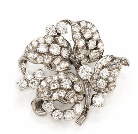 SPILLA IN PLATINO, ORO BIANCO E DIAMANTI E PLATINOmodellata a mazzo di fiori...