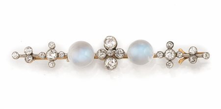 SPILLA IN ORO BIANCO, ORO ROSA&nbsp; BASSO TITOLO, PIETRE DI LUNA E DIAMANTIa...