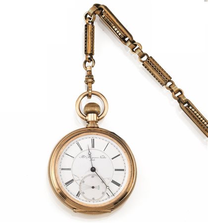 OROLOGIO DA TASCA HUGUENIN NARDIN LOCLE, 1880 CIRCA, IN ORO ROSA 14 KT, CON...