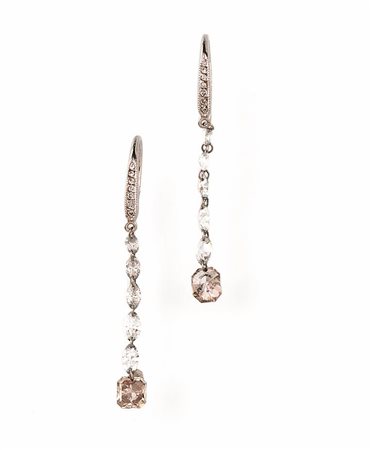 PAIO DI ORECCHINI PENDENTI IN ORO BIANCO 14 K E DIAMANTI INCOLORI E...