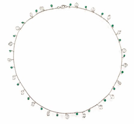COLLANA IN ORO BIANCO, TOPAZI INCOLORI E SMERALDIrealizzata con catenina...