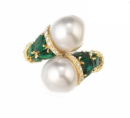 Anello PERORNO In Oro Giallo 9K Con Smeraldi Veri – Gioiello Elegante Donna Taglia 7 – Regalo Di Classe Per Ogni Occasione