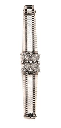 BRACCIALE IN ORO BIANCO, ARGENTO E DIAMANTIrealizzato a nastro morbido in...