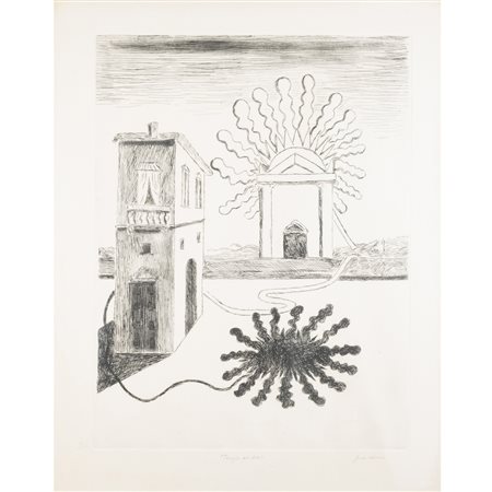 Giorgio de Chirico (Volos 1888 - Roma 1978) "Tempio del Sole" 1969 78x62 cm....