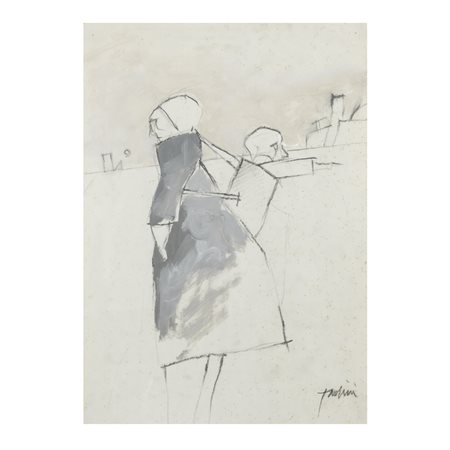 Emilio Tadini (Milano 1927 - 2002) "Due personaggi" 34,5x24,5 cm. tecnica...