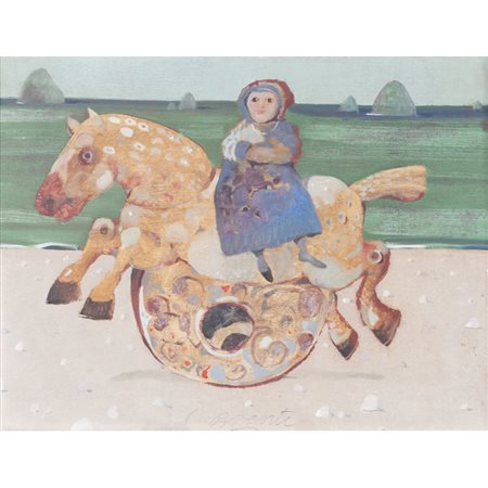 Antonio Possenti (Lucca 1933 - 2016) "Un cavallo a dondolo" 30x40 cm. tecnica...