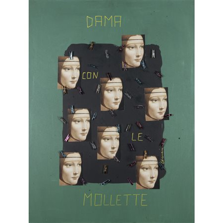 Claudio Francia (Rimini 1952) "Dama con le mollette" 2000 100x75 cm. tecnica...