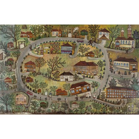 Alexandre Savu (Romania XX secolo) "Poenari - Il mio villaggio" anni '70...