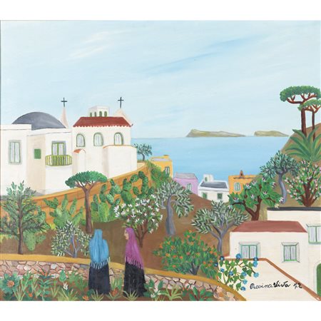 Rosina Viva (Capri 1899 - Napoli 1983) "Veduta di Capri" 1972 52x60 cm. olio...