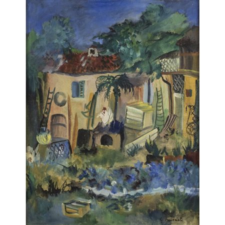 Giovanni Omiccioli (Roma 1901 - 1975) "La fattoria" 48x37 cm. olio su tela...