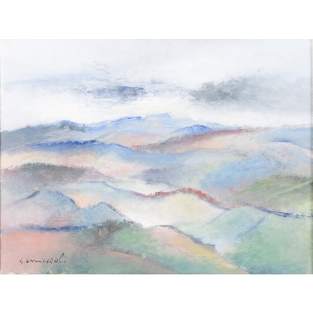 Giovanni Omiccioli (Roma 1901 - 1975) "Colline a Serravalle" 1960 30,5x40 cm....
