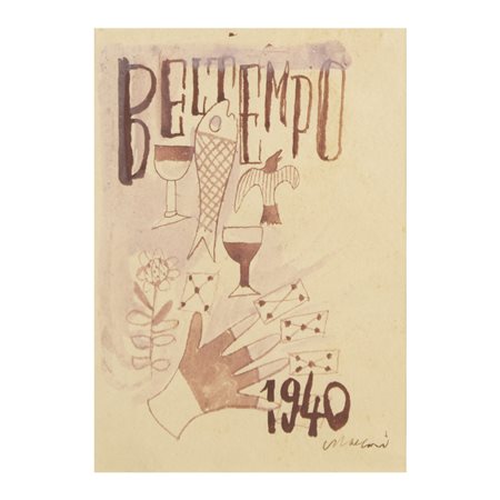 Mino Maccari (Siena 1898 - Roma 1989) "Beltempo" 1940 14x19,5 cm. china e...