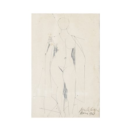Pericle Fazzini (Grottammare 1913 - Roma 1987) "Nudo in piedi" 1948 34,5x22,5...