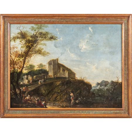 Scuola italiana sec.XVIII "Paesaggio con casolare 