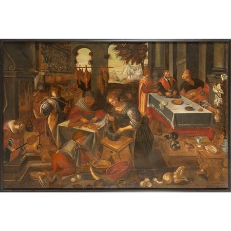 Scuola bassanesca sec.XVII <br>"Interno di 