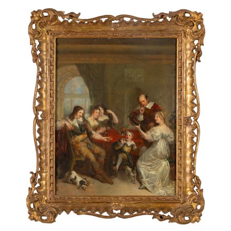 Scuola fiamminga sec.XVIII "Interno con famiglia" 