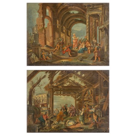 Scuola romana sec.XVIII "Scene di genere animate 
