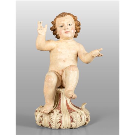 Gesù Bambino, scultura in legno finemente 