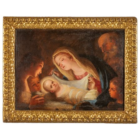Scuola lombarda sec.XVII "Natività" olio, cornice 